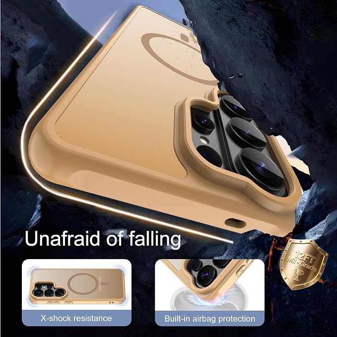 Pilaru for Galaxy S26 Ultra Phone Case: 12FT Military Grade Drop Protection [magsafe Fit] s26 Ultra Magnetic case with 2PC HD Screen Protector,Frosted Translucent Soft-Touch Skin for S 26 Ultra,Gold