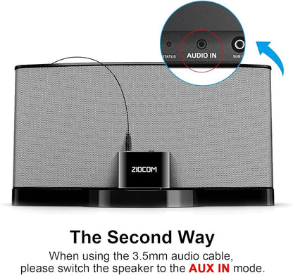 ZIOCOM 30 Pin Bluetooth Adapter Receiver for Bose iPod iPhone SoundDock and Other 30 pin Dock Speakers with 3.5mm Aux Cable(Not for Car and Motorcycles), Black