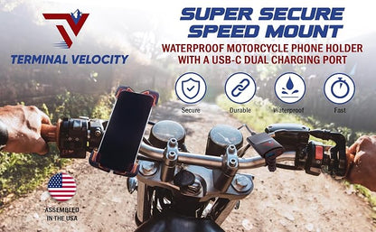 Terminal Velocity Sport - Motorcycle Phone Mount - Bike Cell Phone Holder - Bike Phone Mount, for iPhone & Android - Fits Harley Davidson, eBike, ATV, Bicycle - Incl. Mirror & Rain-Cover