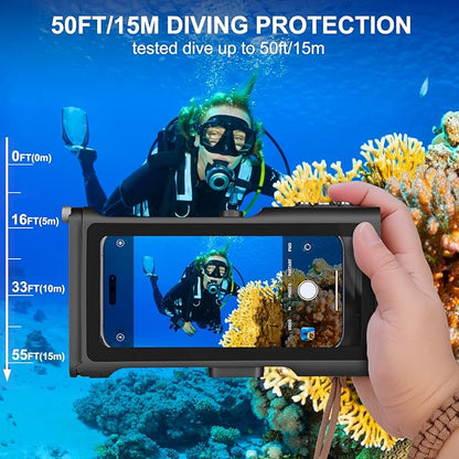 Universal Underwater Diving Phone Case with Bluetooth Controller, IP68 50FT Waterproof for iPhone 17 (Standard Only), iPhone 16/15/14/13/12/11 & Galaxy S24/S23/S22, Black