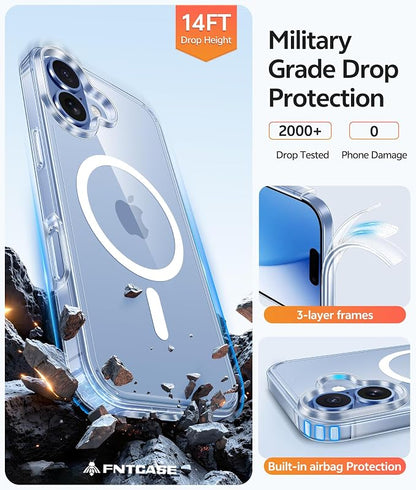 FNTCASE for iPhone 17 Case: [Compatible with Magsafe] [Screen Protector] Anti Yellowing Transparent Clear Magnetic Phone Cover - Military Grade Shockproof Drop Proof Protective Cases - Clear