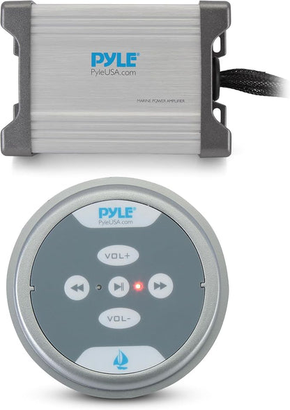 Waterproof Bluetooth Marine Amplifier Receiver - Weatherproof 2 Channel Wireless Amp for Stereo Speaker with 600 Watt Power, Wired RCA, AUX and MP3 Audio Input Cable - Pyle PLMRMBT5S (Silver)