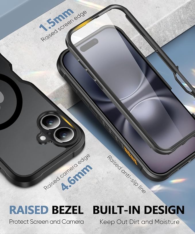 Compatible with iPhone 17 Case Black, Built-in Screen Protector, [Compatible with MagSafe] Full Body Rugged Phone Case, Shockproof Protective Magnetic Cover for iphone17 6.3" (Black)