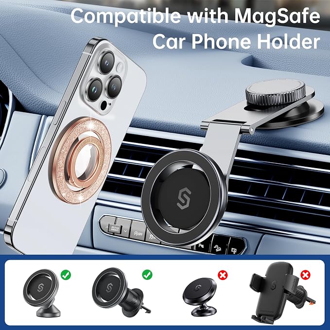 Syncwire Magnetic Phone Grip for MagSafe, Sparkle Ring Holder, Rotatable Kickstand Bling Ring Stand Removable MagSafe Accessories for iPhone 17 Pro Max 16 15 14 13, Android, Samsung etc.
