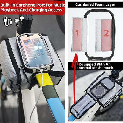 Rhinowalk Bike Front Frame Bag Bicycle Top Tube Frame Storage Waterproof Bicycle Handlebar Bag Fit Smartphone Professional Cycling Accessories-Black