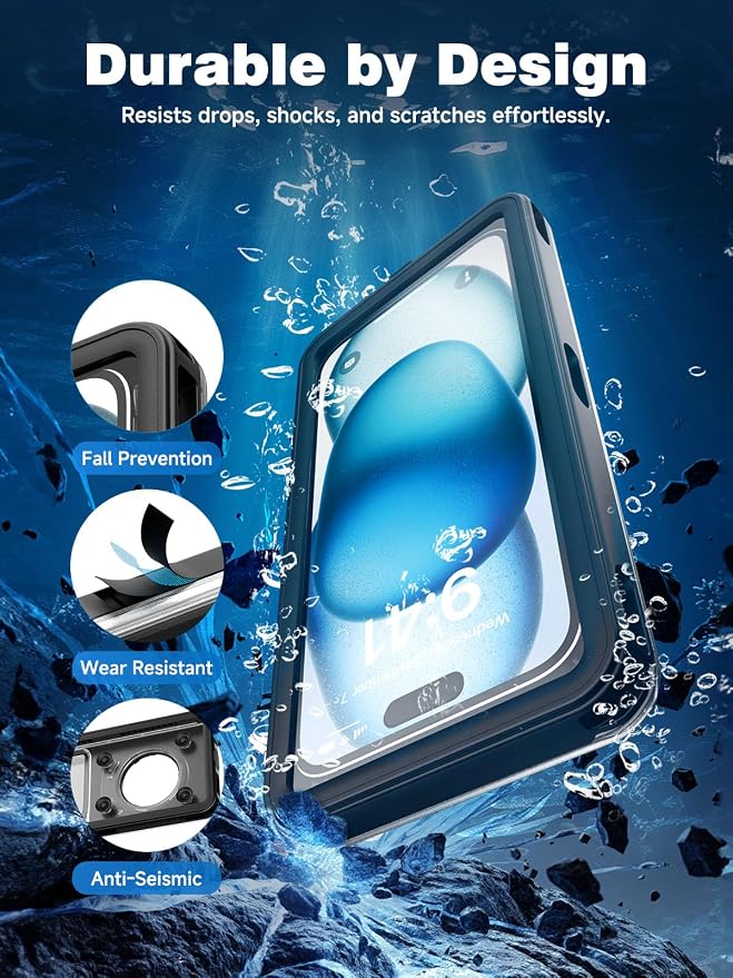 APRUT Waterproof Phone Pouch Case 7.5", 2025 Upgraded IPX8 Waterproof Phone Case for Snorkeling, Universal Fit for iPhone 16 Pro Max 15 14 13, Galaxy S25, Beach Vacation Essentials (Black)
