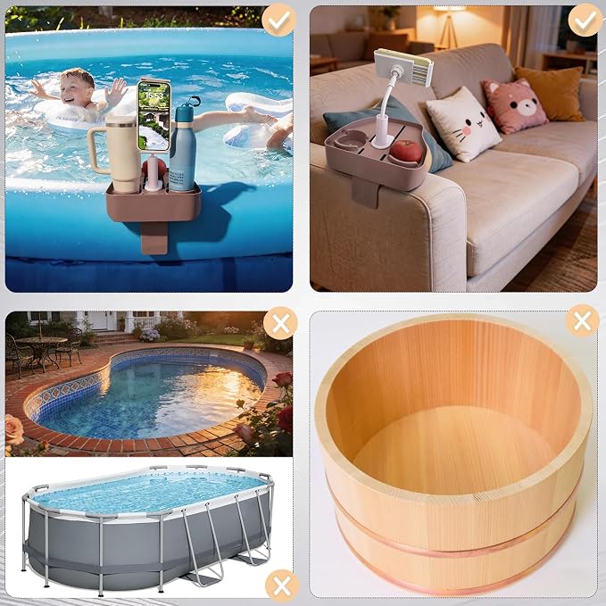 Hot Tub Tray with Adjustable Phone Holder, Hot Tub Accessories with 2 Cup Holder, A Nonslip Hot Tub Accessories Shelf Drinks Snacks Phone Holder for Spa Bathtub(Taro Gray)