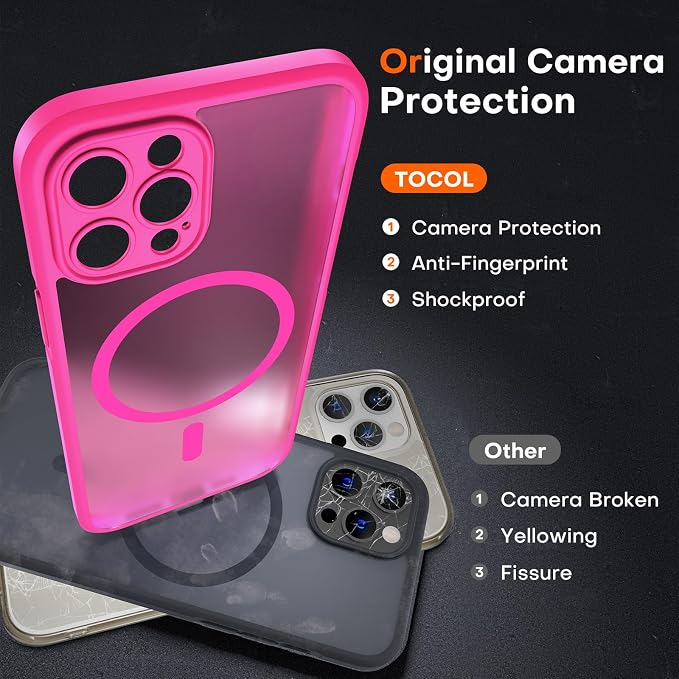 TOCOL for iPhone 12 Pro Max Case, Compatible with Magsafe Charger, Full Camera Protection, Translucent Matte for iPhone 12 Pro Max iPhone Case 6.7 inch (Hot Pink)