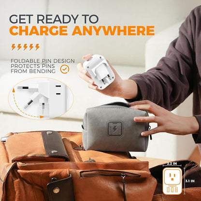 TESSAN US to European Plug Adapter 2 Pack, Type C Travel Adapter with Multi Outlets and USB Ports, Power Adaptor for USA to Europe EU Italy, Type C Foldable Plug