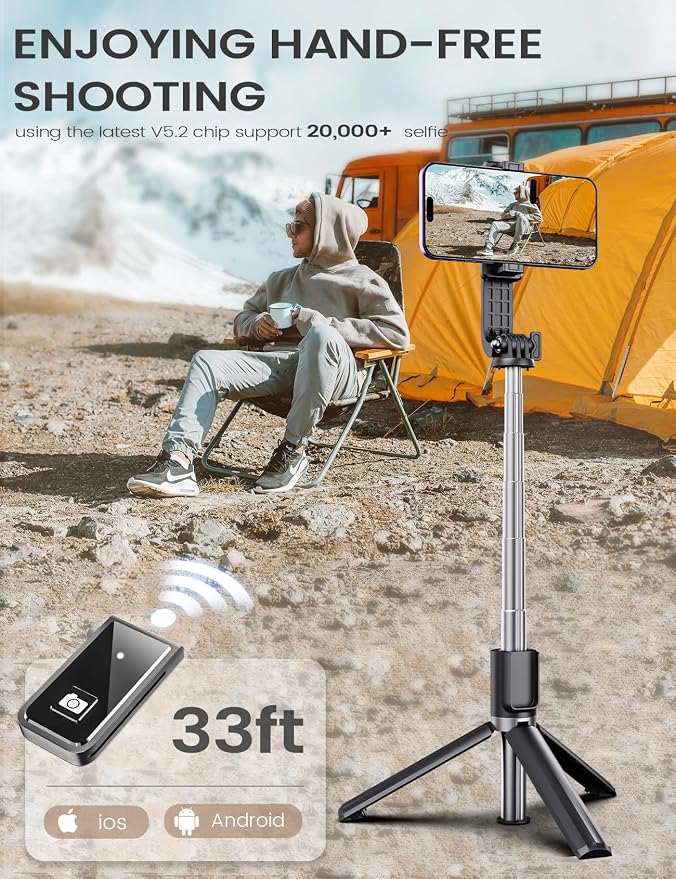 Selfie Stick Tripod with Remote, Extendable 360° Rotatable Selfie Stick, 41.7" Phone Tripod Stand for Cell Phone Filming Compatible with iPhone Samsung Android Smartphone Gopro