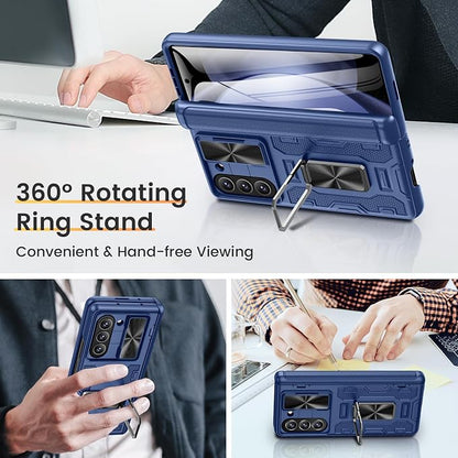 VEGO for Samsung Fold 5 Case with Hinge Protection&Slide Camera Cover,Blue | Built-in 360° Magnetic Ring Stand, Screen Protector, Shockproof Protective for Samsung Fold 5 5G 2023