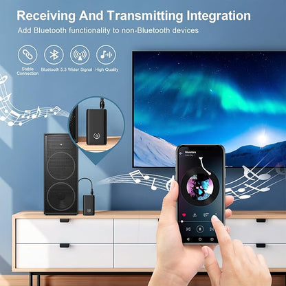 Aux Bluetooth Adapter for Car, Upgraded Bluetooth 5.3 Transmitter Receiver, Portable Wireless Adapter, 2-in-1 Aux Audio Receiver for Laptop, Radio, Headphones, Speakers, TV