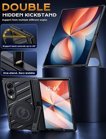 Protective Case for Samsung Galaxy Z Fold 8 5G 2026, Magnetic MagSafe Compatible, Full Hinge Protection, Dual Angle Kickstand, Shockproof Anti-Scratch TPU+PC Phone Cover Black