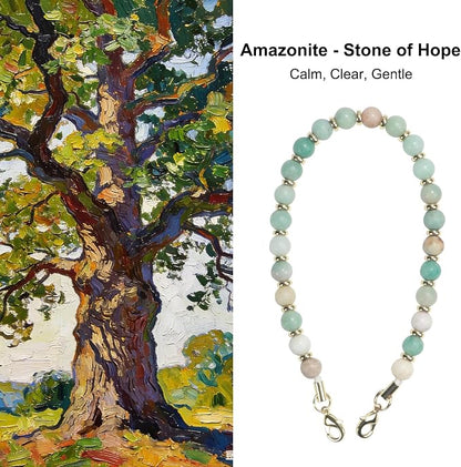 TEAMOLA Natural Stone Phone Charm, Handmade Crystal Cellphone Chain for Universal, Beaded Healing Anti Theft Phone Wrist Strap with Tether Tab, Amazonite