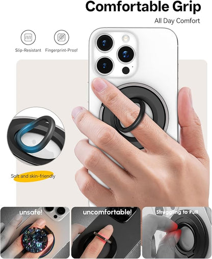 Magnetic Phone Grip for MagSafe Ring Holder, 360° Rotation Magnetic Phone Ring Grip Stand Finger Kickstand, Compatible with MagSafe Accessories for iPhone 17 Pro/Max 16/15 Air