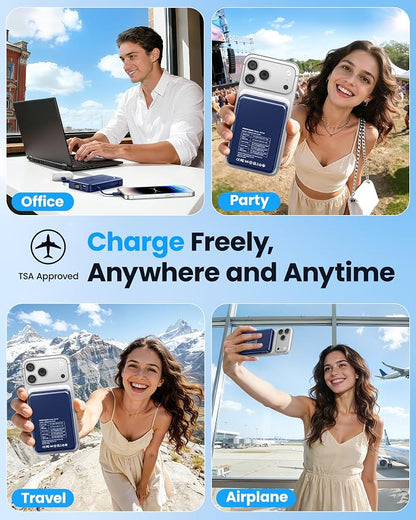 Magnetic Portable Charger 10000mAh Power Bank 22.5W Fast Charging Power Bank for Magsafe Battery Pack Compatible with iPhone 17/16/15/14/13/12 Pro/Pro Max etc Blue