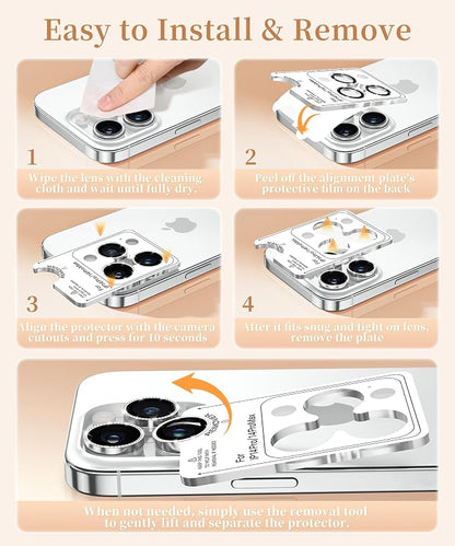 GolbinBox Camera Lens Protector for iPhone 14 Pro/14 Pro Max, 1:1 Invisible Fit, 9H Tempered Glass Ultra HD Metal Individual Camera Cover for Women, Case Friendly, Bling/Silver