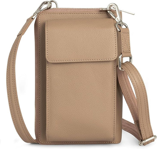 BULL GUARD Crossbody Leather Wallet Phone Purse, Anti Theft and RFID Blocking, Elegant Design for Travel