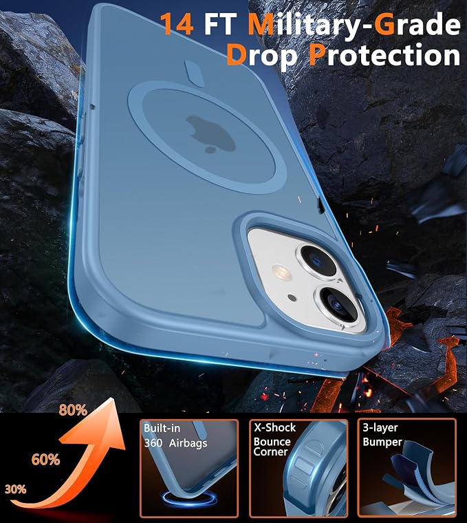 FNTCASE for iPhone 12 Phone Case: for iPhone 12 Pro Magnetic Matte Textured Military Grade Drop Protection Translucent Cell Phone Cover - Slim Durable Shockproof Protective Bumper