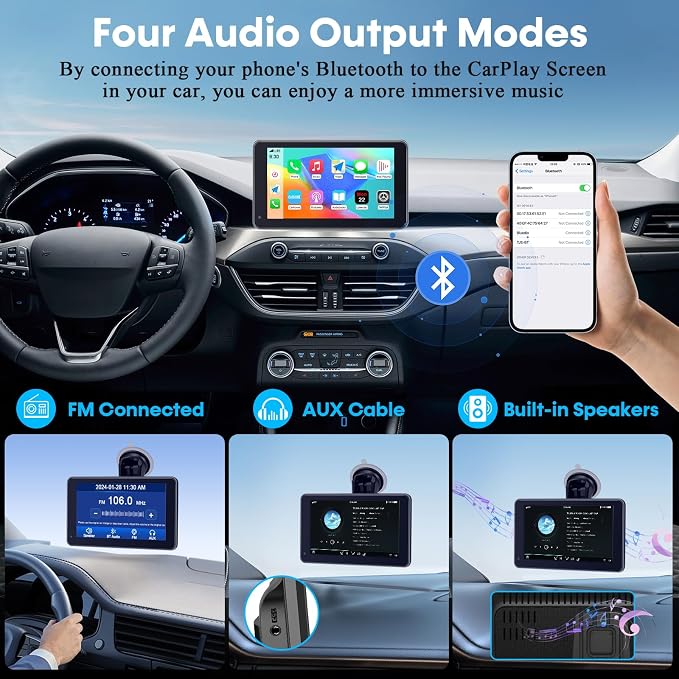 Carplay for Apple Portable Car Screen: Easy Setup 7 Inch Android Auto - Wireless Car Play Touchscreen with GPS Navigation,Bluetooth, FM,AirPlay Mirroring,Siri for Commuters and Older Cars