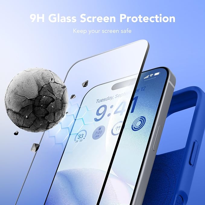 GONEZ Magnetic for iPhone 16 Pro Max Case, Compatible with MagSafe, Liquid Silicone Case, with Screen Protector + Camera Protector, Full Body Protective Shockproof Phone Cover 6.9", Klein Blue