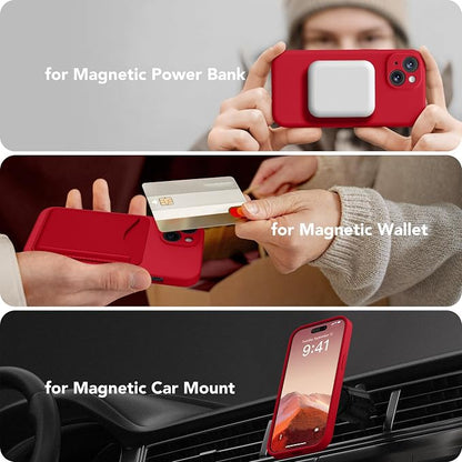 Magnetic for iPhone 14 Case, Compatible with MagSafe, [Full Camera Protection][Screen Protector] Silicone Shockproof Protective Phone Case for iPhone 14 6.1 inch, Deep Red