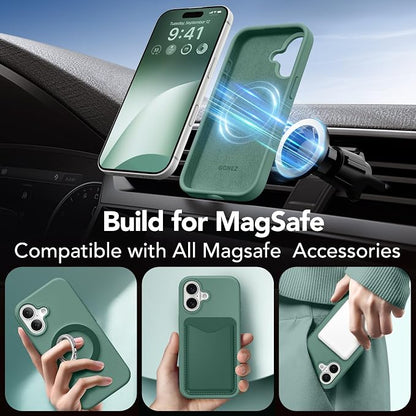 GONEZ Magnetic for iPhone 17 Case, Compatible with MagSafe, [Screen Protector + Camera Lens Protector], Liquid Silicone Anti-Scratch Shockproof Protective Phone Case 6.3 inch, Midnight Green