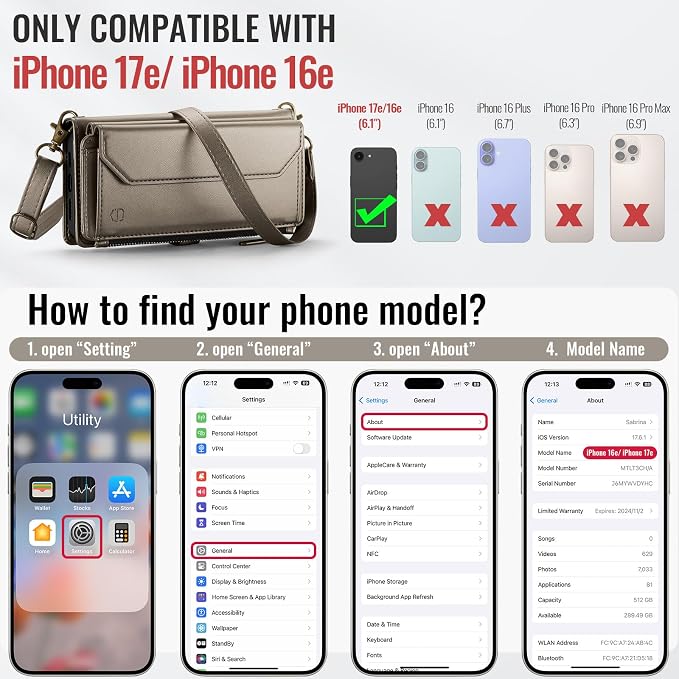 Strapurs Crossbody Wallet Case Compatible with iPhone 17e / iPhone 16e RFID Blocking 7-Card Holder PU Leather Magnetic Snap Shoulder Strap Zipper Pocket Phone Cases for iPhone 17e / 16e - Bronze Gold