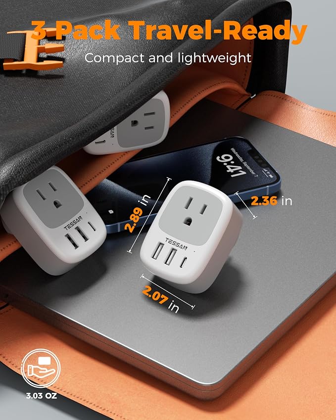 TESSAN Australia New Zealand Power Adapter, 3 Pack, Type I
