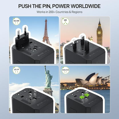 EPICKA Universal Travel Adapter GaN 45W, European Travel Plug Adapter with PD&QC Fast Charging(2 USB-A & 3 USB-C) - Worldwide Travel Essentials, International Power Adapter for UK/US/AU (Rose Gold)