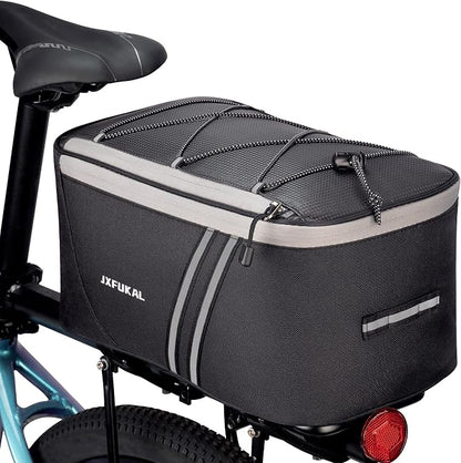 JXFUKAL Rear Bike Rack Bag with Rain Cover, 7L/9L/10L/12L Waterproof Bicycle Ebike Saddle Bag Cycling Pannier Trunk Carrier with Reflector & Adjustable Cord for Commuter Travel Outdoor