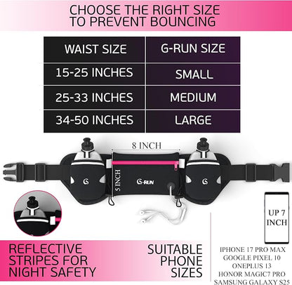 Q-RUN Hydration Running Belt with 2 x 10oz Water Bottles, No Bounce Adjustable Waist Belt for Men & Women, Marathon Running Gear
