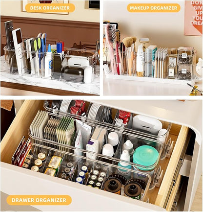 Desktop Charger Cord Storage Organizer Box Cable Organizer Box With Lid | 2 Pack Stackable Clear Storage Boxes, Easy Management Without Cable Ties, Visible for Drawer Organizing, Cosmetics & Cables