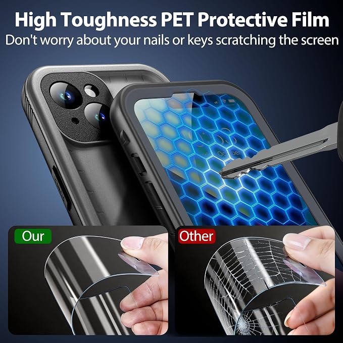 SPORTLINK for iPhone 13 Waterproof Phone Case, Built-in Shockproof Screen Protector, Full Body Cover Protective Heavy Duty Dropproof IP68 Underwater Dustproof for iPhone 13 6.1 Inch (Black)