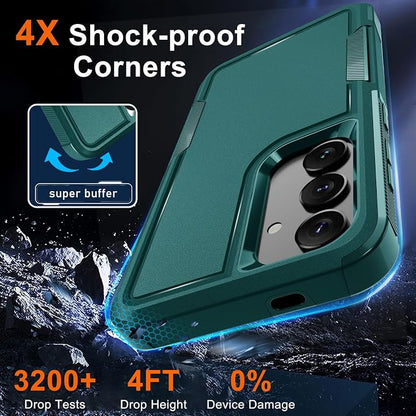 RMOCR Case for Samsung Galaxy S25, Full Body Heavy Duty Rugged Shockproof Protective Phone Cover with Lanyard Strap, Tempered Glass Screen Protector and Camera Lens Cover, Dark Green