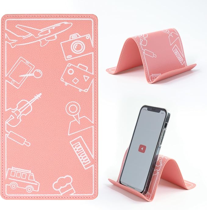 Adjustable Angle Phone Stand Tablet Holder, Sturdy Universal for All Smartphones - Foldable Portable for Desk, Travel, Home, Kitchen, Bed, Treadmill, Airplane, Pink