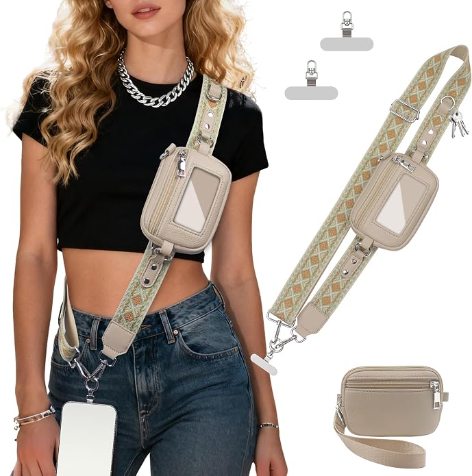 Clip and Go Cell Phone Pouch Lanyard Crossbody with Wallet | Adjustable Strap, Leather Purse Strap, Wrist Strap, For Women