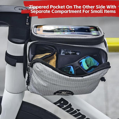 Rhinowalk Bike Front Frame Bag Bicycle Top Tube Frame Storage Waterproof Bicycle Handlebar Bag Fit Smartphone Professional Cycling Accessories-Black