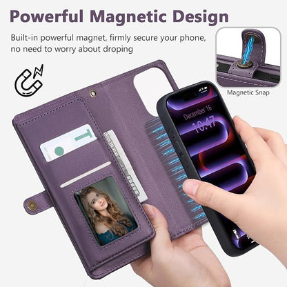 Wallet Case for iPhone 16 Pro Max with Card Holder/Crossbody Wallet/Strap| RFID Blocking | Magnetic | Kickstand | Detachable | PU Leather Phone Case for iPhone 16 Pro Max,6.9 in,Purple