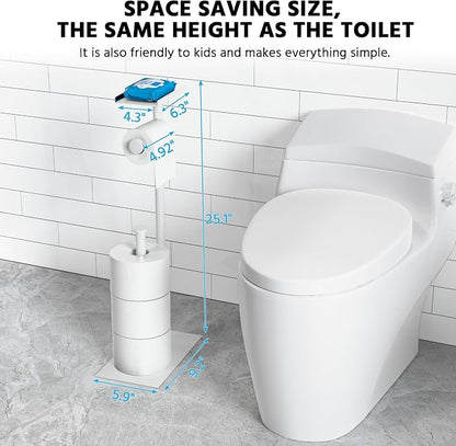 CISILY White Toilet Paper Holder Stand with Phone Shelf, Bathroom Toliet Decor Decoration. Tissue Paper Roll Holder Free Standing Storage, Rv Accessories, Apartment Restroom Household Home Essentials…