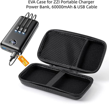 EVA Case for ZZI Portable Charger Power Bank 60000mAh & 3-in-1 USB Cable, Drop-Proof & Wear-Resistant, Hard Carrying Case