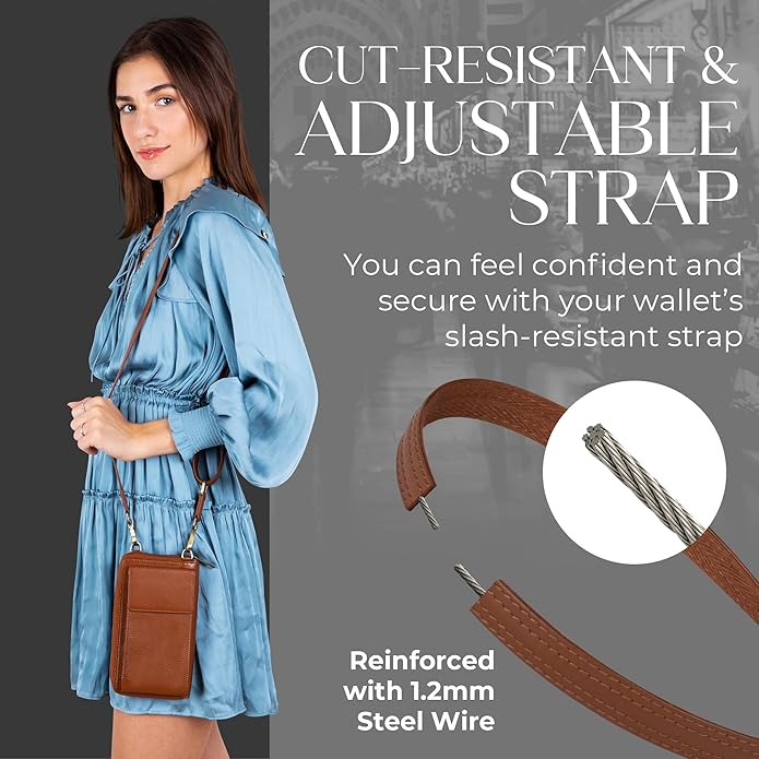 BULL GUARD Crossbody Leather Wallet Phone Purse, Anti Theft and RFID Blocking, Elegant Design for Travel