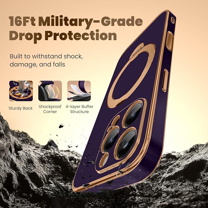 GolbinBox for iPhone 16 Pro Max Case with 360° Spin Magnetic Stand,[Compatible with Magsafe] [Military Protection][Built-in Ring Holder] Camera Control Phone Case for 16 Pro Max,Purple