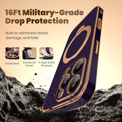 GolbinBox for iPhone 16 Pro Max Case with 360° Spin Magnetic Stand,[Compatible with Magsafe] [Military Protection][Built-in Ring Holder] Camera Control Phone Case for 16 Pro Max,Purple