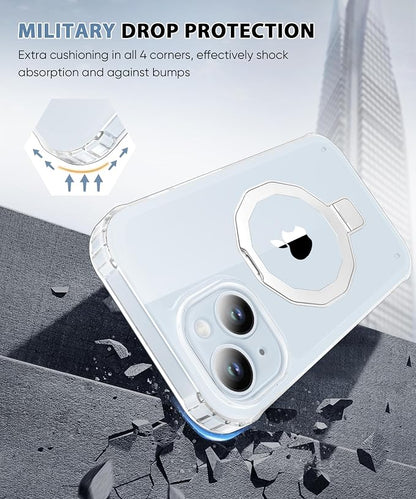 for iPhone 15 Plus Case, with Screen Protector + Camera Lens Protector, Built-in Seamless Stand, [Compatible with MagSafe] Protective Shockproof Phone Case, Cover for iPhone 15Plus - Clear