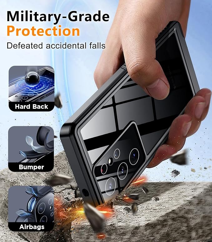 Temdan for Samsung Galaxy S22 Ultra Case,Waterproof Built-in Lens & Screen Protector[Full Body Shockproof][12 FT Military Drop Proof][IP68 Underwater] Case for S22 Ultra 5G 6.8”-Black
