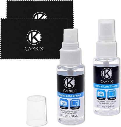 Camkix Lens and Screen Cleaning Kit - 2X Cleaning Spray 2X Microfiber Cloth - Perfect to Clean The Lens of Your DSLR and Compatible with Your Camera, Smartphone, Tablet, Notebook, etc.