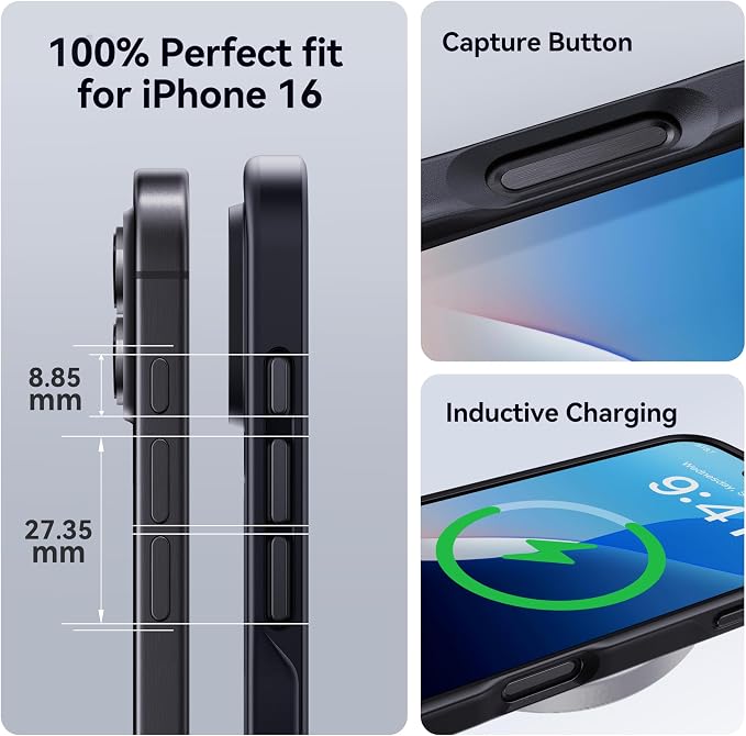 CASEKOO for iPhone 16 Case, [Never Yellow Technology] [Mil-Grade Drop Protection] Translucent Slim Cover Women Men for iPhone 16 Case Phone Case 6.1 inch, Frosted Black