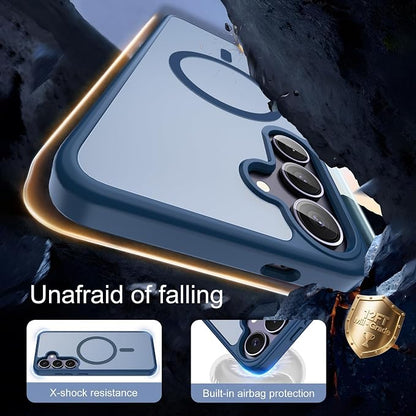 For Samsung Galaxy S24 Plus Case & S25 Plus Case [Compatible with Magsafe] Translucent Matte Magnetic,Slim Thin Duty Shockproof with Screen Protector Protection Case for S24 Plus/S25 Plus-Dark blue