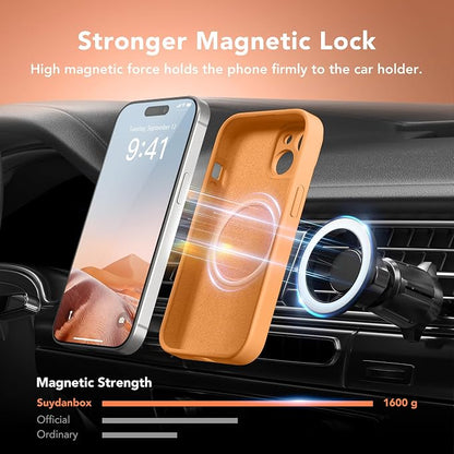 Magnetic for iPhone 15 Case, Compatible with MagSafe, [Screen Protector + Full Camera Protection], Silicone Shockproof Anti-Scratch Protective Phone Case for iPhone 15 6.1", Cantaloupe